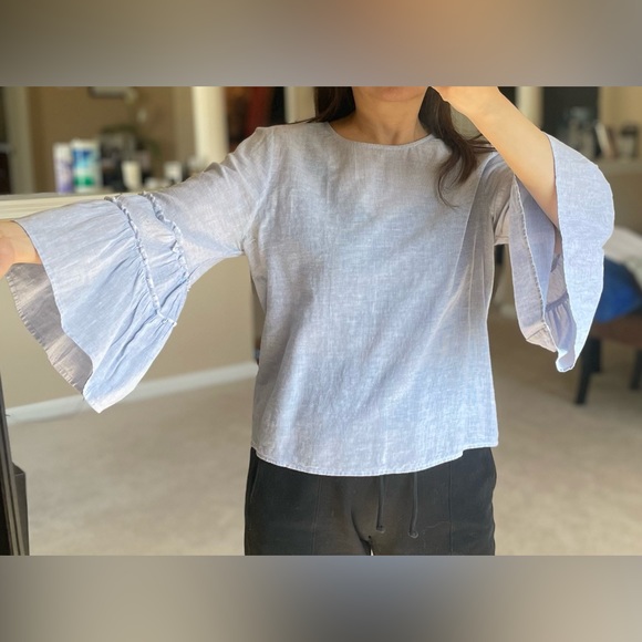 Express Blue And White Striped Bell Sleeve Blouse- Size S - Picture 3 of 14